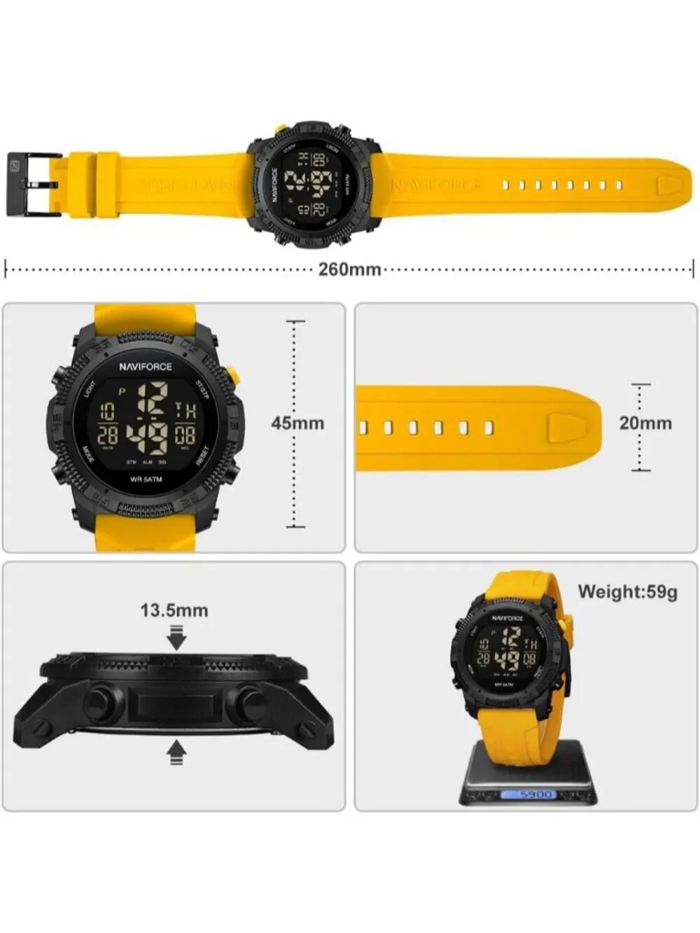 Unisex Yellow Analog Quartz Rubber Strap Sports Waterproof Digital Wrist Watch